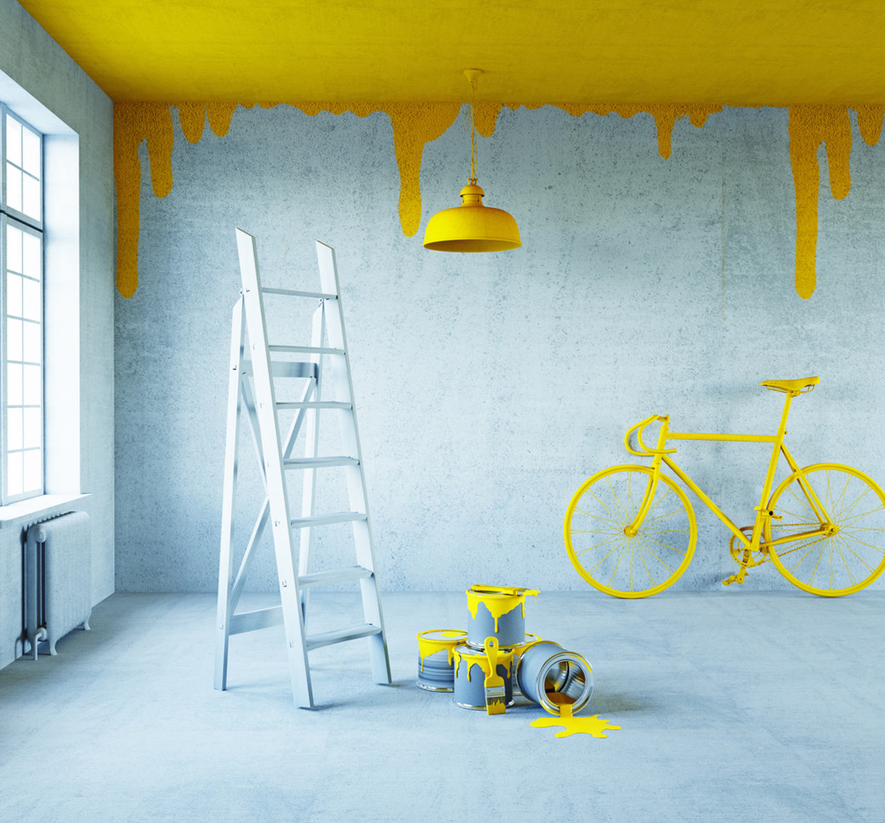 sarı renkli duvar ve sarı bisiklet